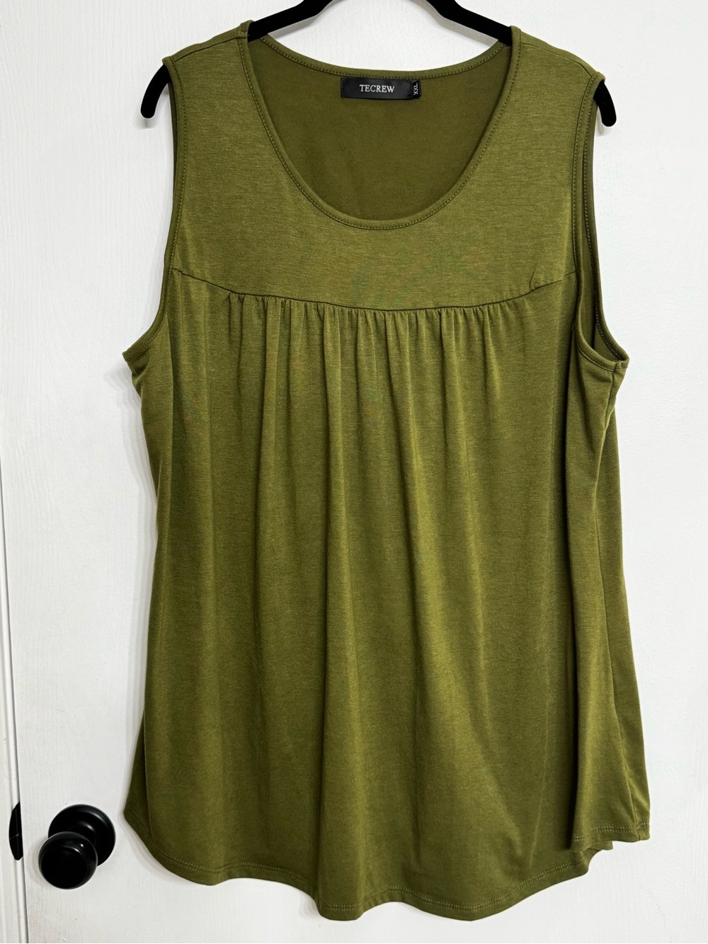 TeCrew Olive Gathered Yoke Scoop-Neck Tank